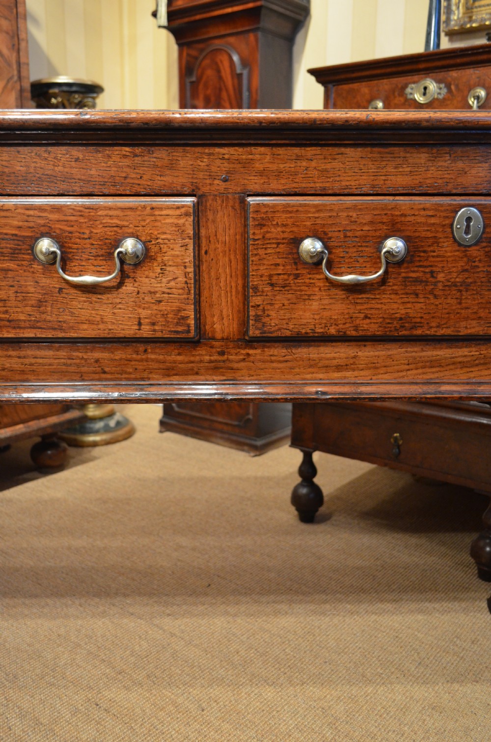 18th Century English Antique Pad Foot Oak Dresser Base View XVII