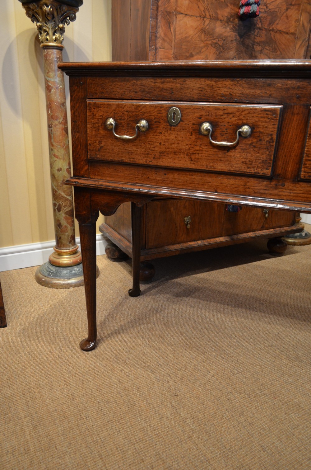 18th Century English Antique Pad Foot Oak Dresser Base View XIX