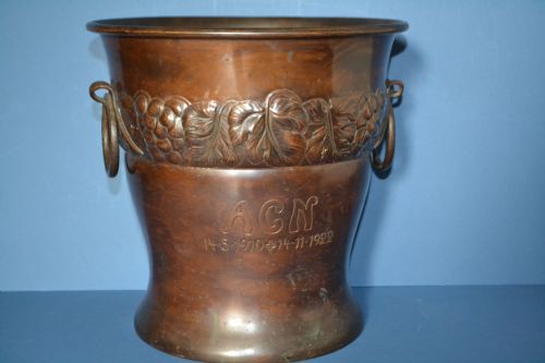 Bronze Patinated Copper Ice Bucket,1922.presentation Piece Inscribed 'A C N 14.5.10 + 14.11.1922