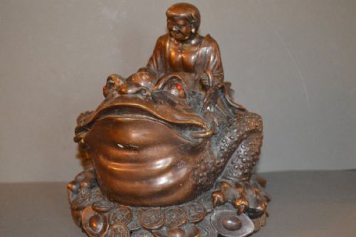 Rare Large 19th Century Chinese Bronze Statue Man Astride a Toad,c1890.