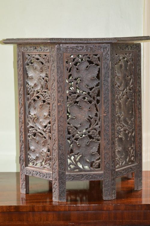 19th Century Intricately Carved Hexagonal Indian Side Table,c1880
