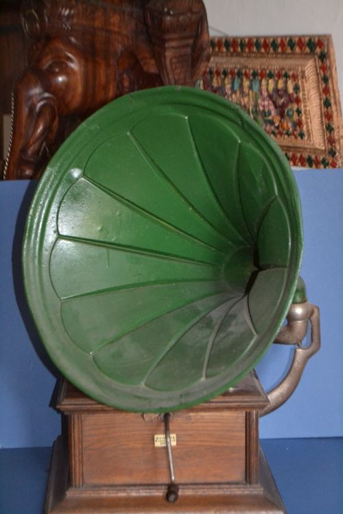 Rare Early 20th Century Horn Gramophone,c1910. Labelled Moisers, Freeman Street,grimsby