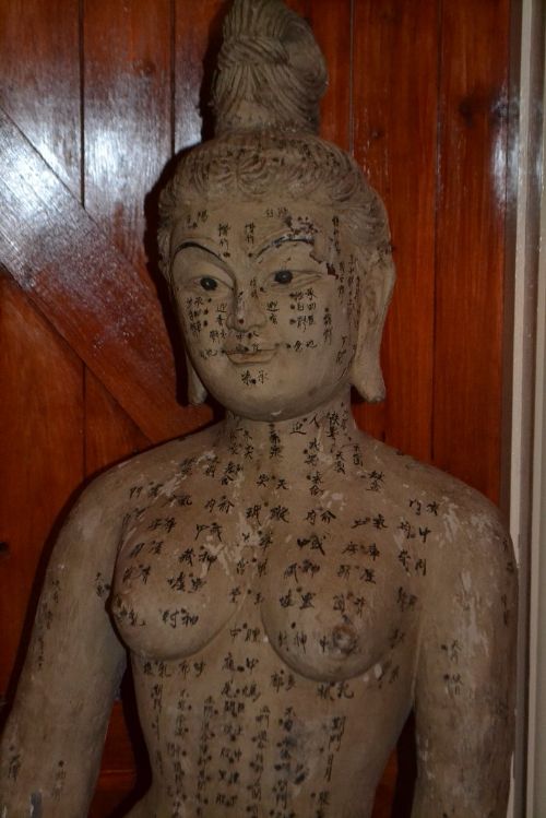 Rare 19th Century Life Size ( 5 Ft) Carved Wood and Painted Chinese Acupuncture Statue, C 1890