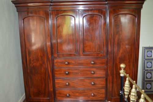 19th Century Triple Breakfront Wardrobe / Drawers, Mahogany, C1880