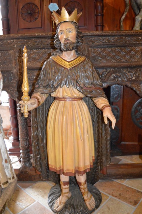 Large (103 Cm Tall) 19th Century Carved/painted Wood Religious Statue,c1870