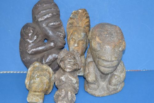 5 Antique Oceanic /Polynesian Stone Statues, Hand Carved, C1700