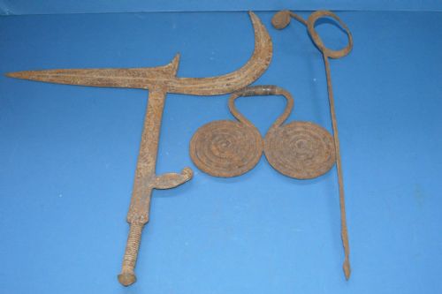 3 Large 19th Century African Cast Iron Currency Pieces, Congo, C1890 (Part of Larger Collection 21 Pieces)