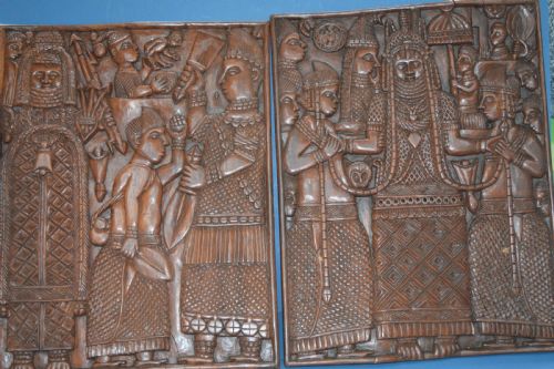 Pair Large African Benin Tribal Hand Carved Panels,c1920