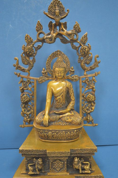 Large Gilt Bronze Chinese/tibetan Statue Buddha on Shrine,c1920