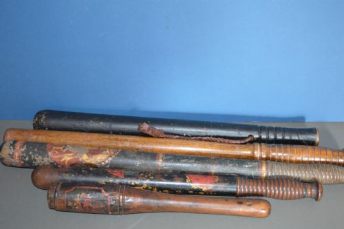 Collection of Five Antique Police Truncheons/tipstaff,19th Century