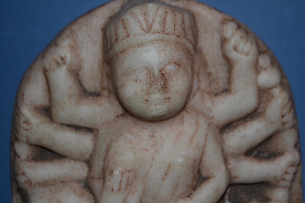 Indian Marble Statue of Hindu Deity,c1790. Beautiful 18th Century Statue Most Probably Depicting Durga seated on a Lion.