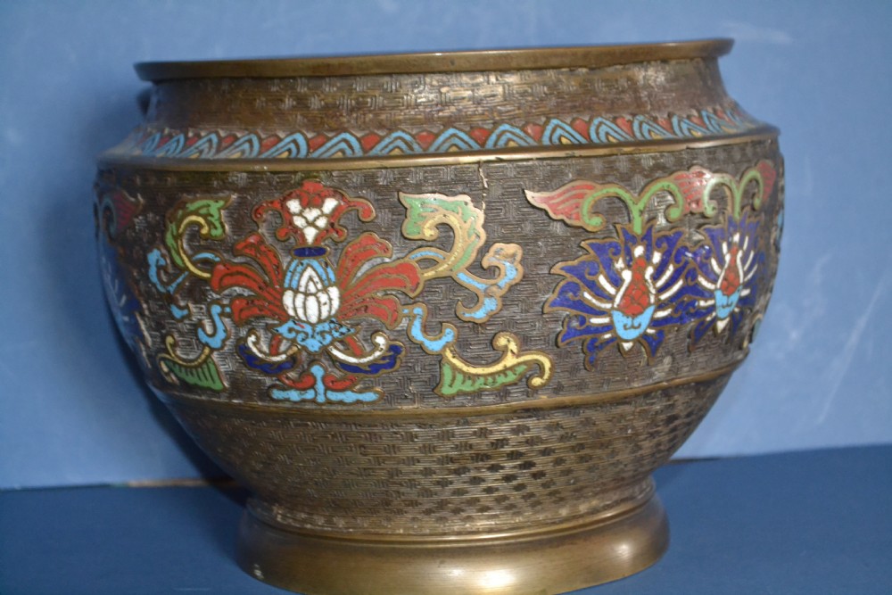 Large 19th Century Chinese Bronze Cloisonné Bowl, c 1890