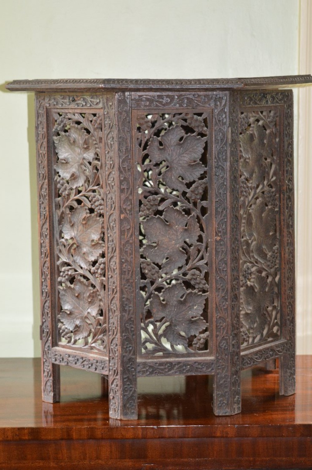 19th Century Intricately Carved Hexagonal Indian Side Table,c1880