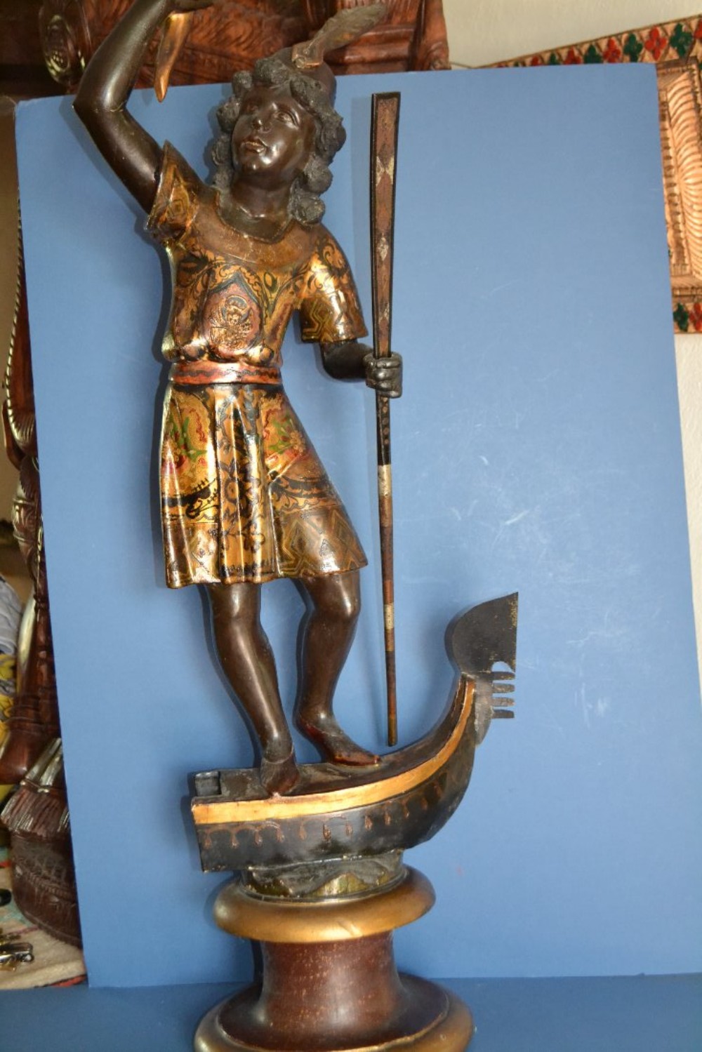 Rare, Large 19th Century Carved Wood and Painted Blackamoor Statue, c 1840. Most probably Venetian.