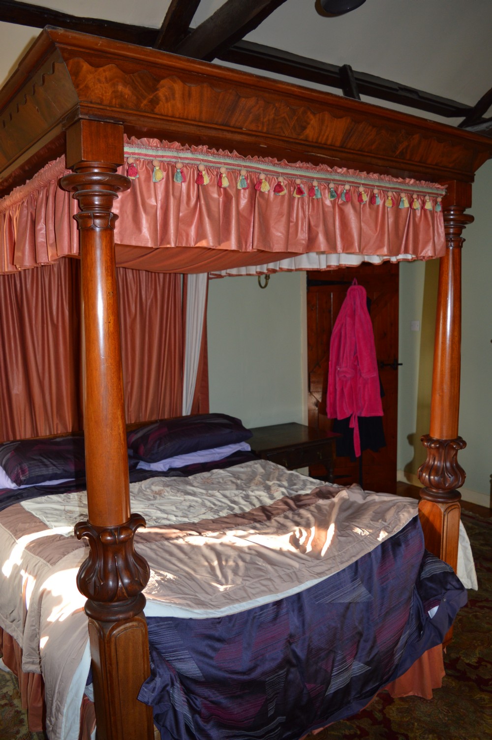 7 Feet Tall 19th Century Mahogany 4 Poster Double Bed,c1890