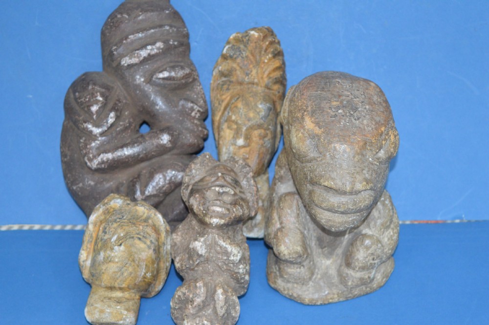 5 Antique Oceanic /Polynesian Stone Statues, Hand Carved, c1700