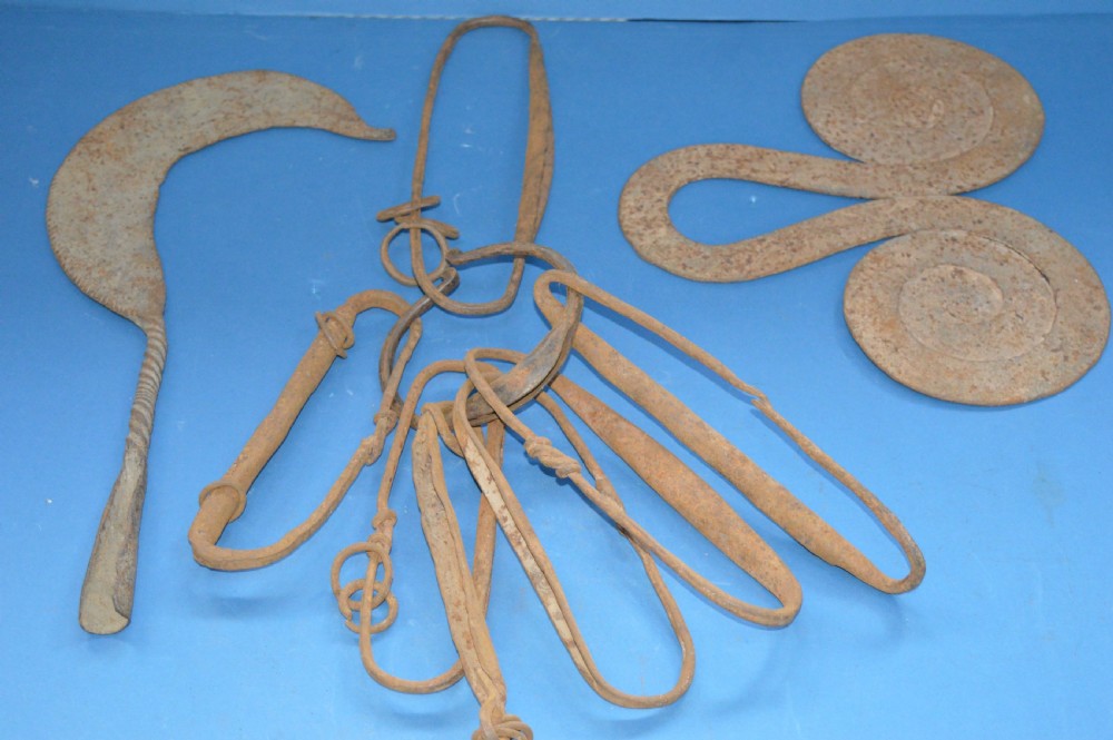 3 Cast Iron 19th Century African Currency Pieces, Congo,1890 (Part of Collection of 21 Pieces)