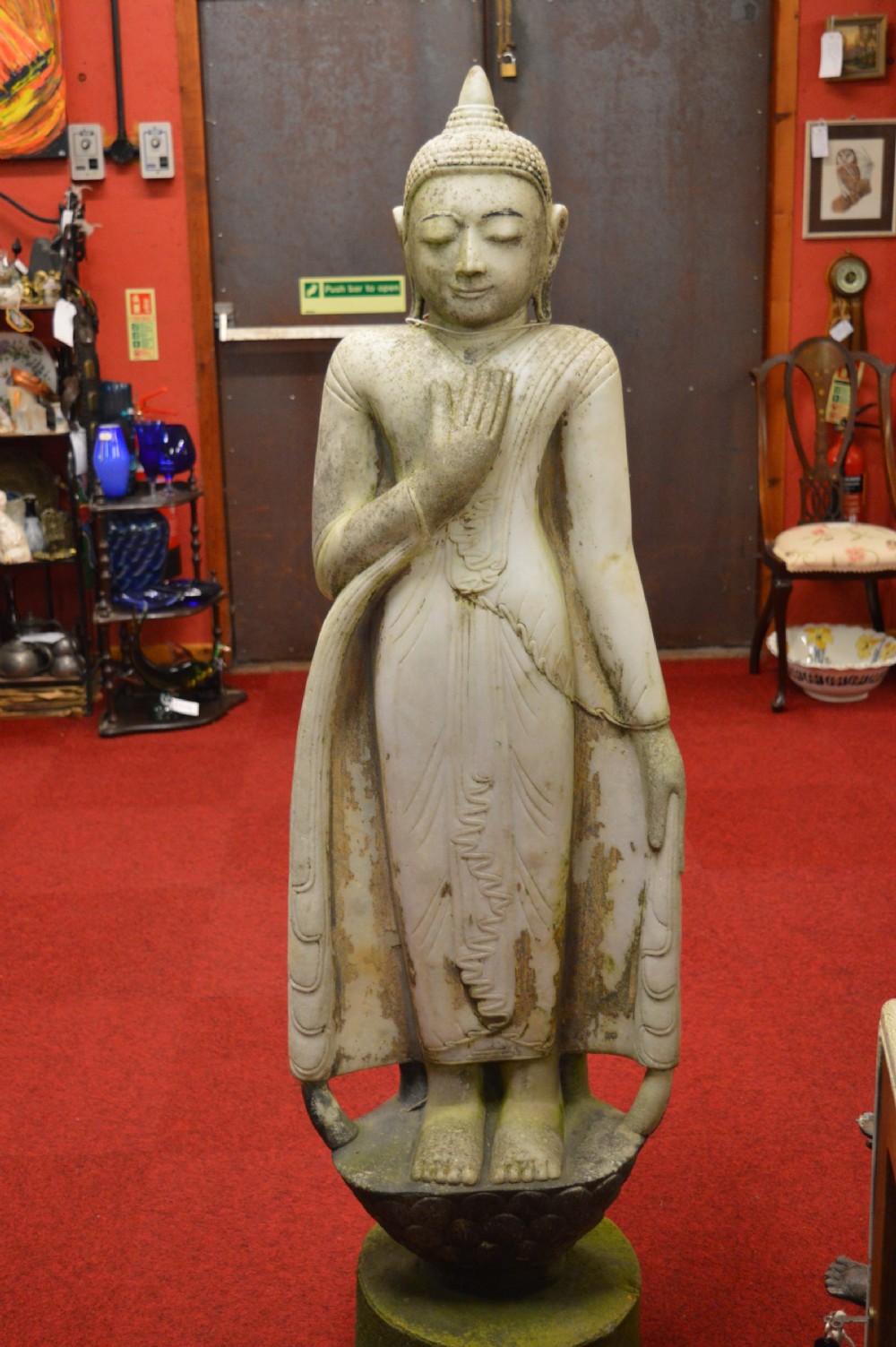 Large (145 cm) 19th Century Burmese Marble Statue Buddha, c1890