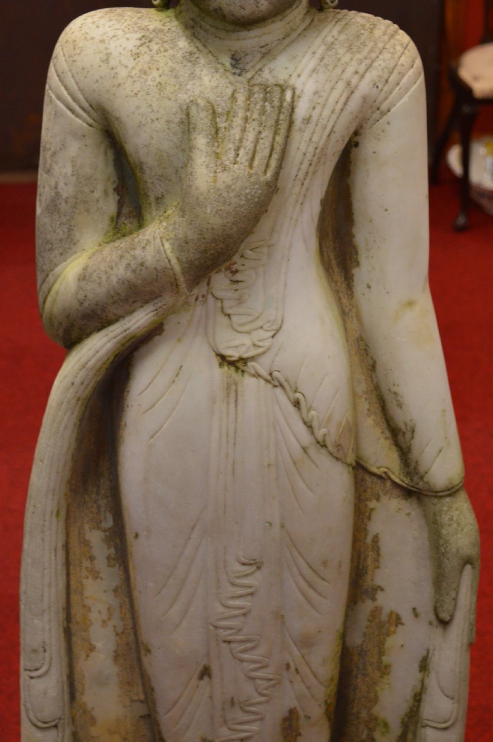 Large (145 cm) 19th Century Burmese Marble Statue Buddha, c1890 View XI
