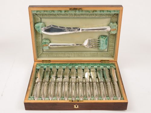 Victorian 12 Place Fish Set with Servers, Circa 1880