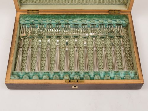 fig 1. Victorian 12 Place Fish Set with Servers, Circa 1880