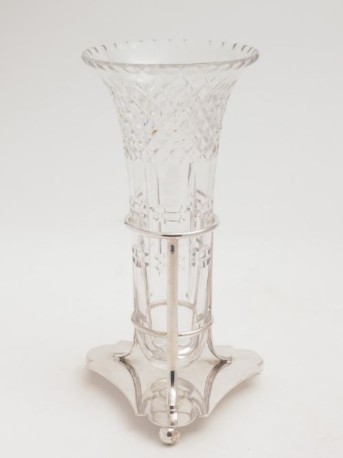 Cut Glass Vase in Silver Plated Stand, Circa 1920