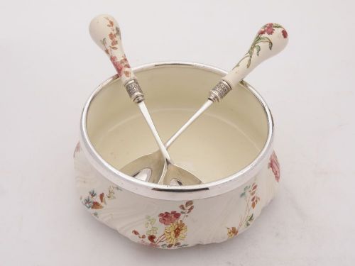 fig 1. Pretty Victorian China Salad Bowl with Servers - circa 1890