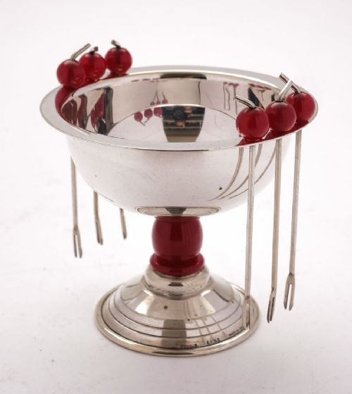 Lovely Art Deco Silver Plated Olive Dish with Cocktail Sticks - Circa 1930