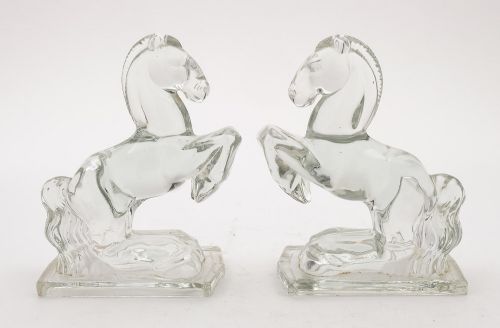 Nice Pair  Glass Horse Bookends - Circa 1930