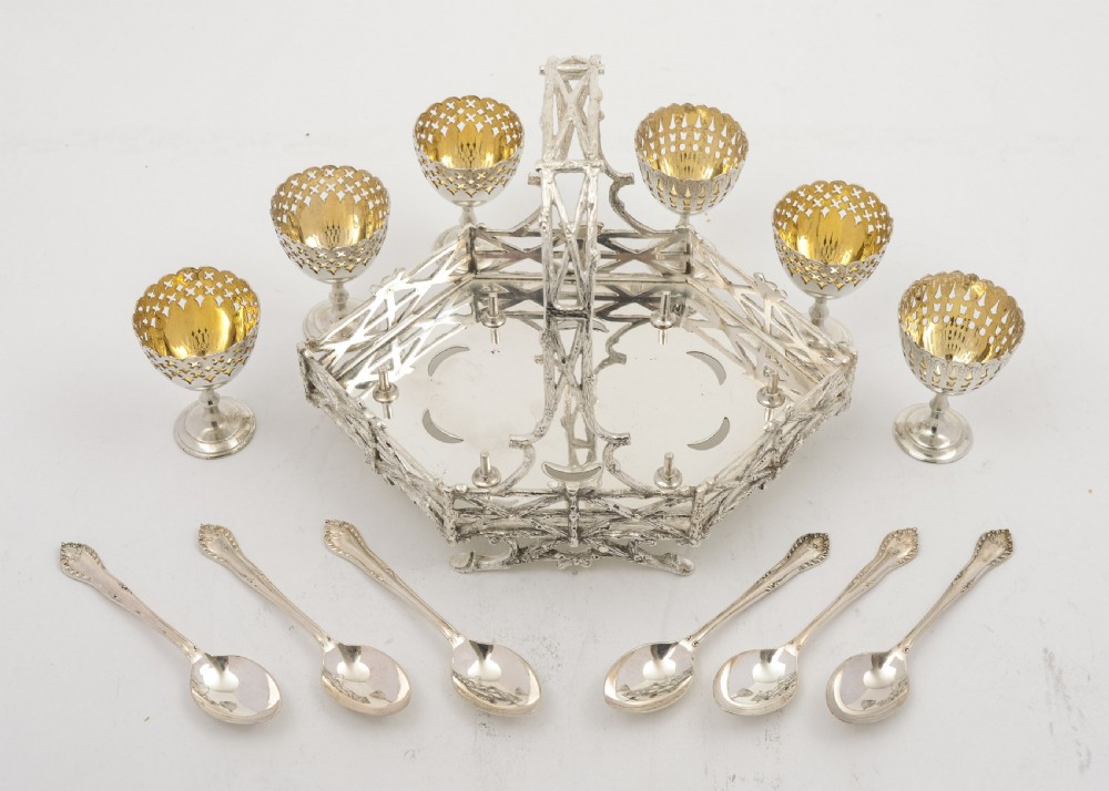Rare Victorian Silver Plated Egg Cruet Set - circa 1880 View IV