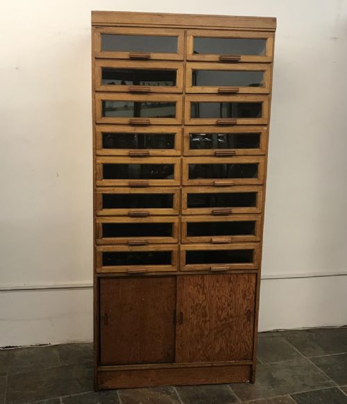 Oak Haberdashery Cabinet with Sliding Doors