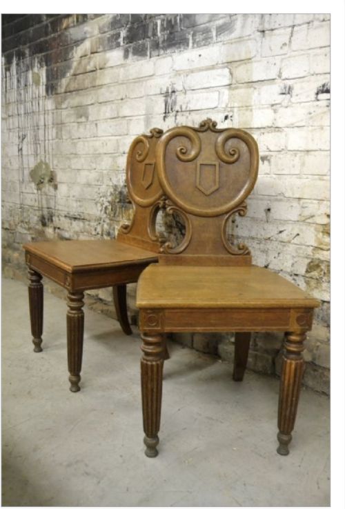 Pair of Victorian Oak Hall Chair