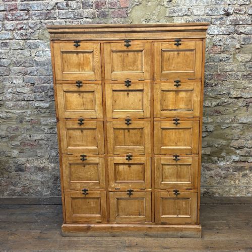 Antique Pine Fifteen-door Locker Cabinet