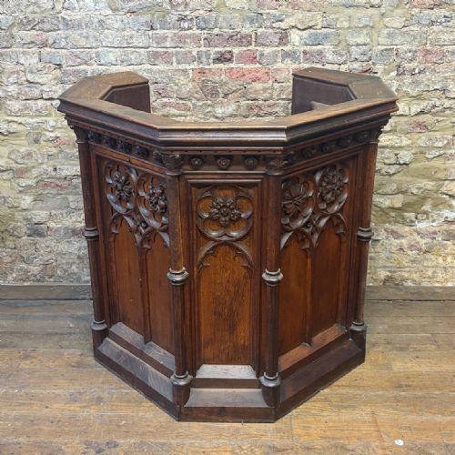 1890s Gothic Revival Carved Oak Church Pulpit
