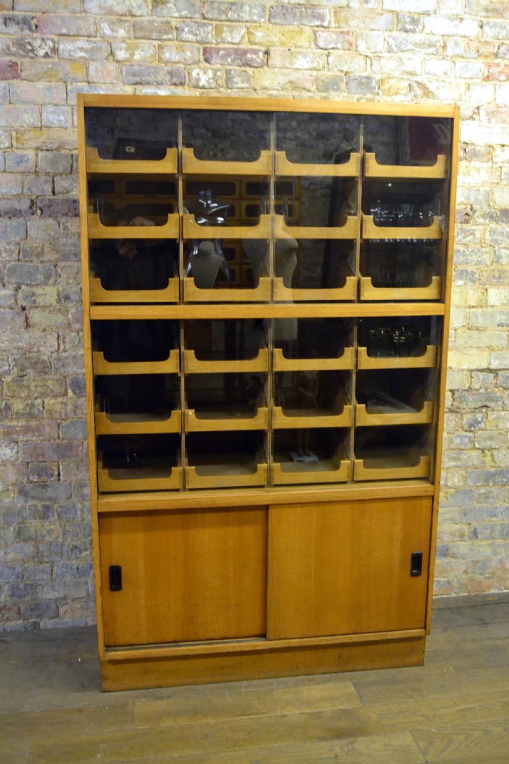 Unusual Oak Haberdashery Shirt Display Cabinet