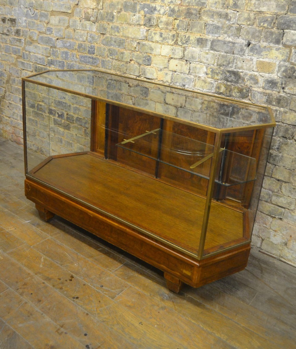 1920s Brass and Walnut Diamond Shape Shop Counter
