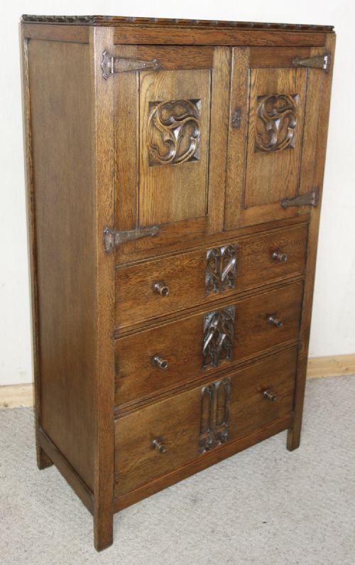 OAK CHEST OF DRAWERS WITH CUPBOARD - ADDITIONAL PHOTO 2