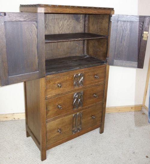 OAK CHEST OF DRAWERS WITH CUPBOARD - ADDITIONAL PHOTO 3