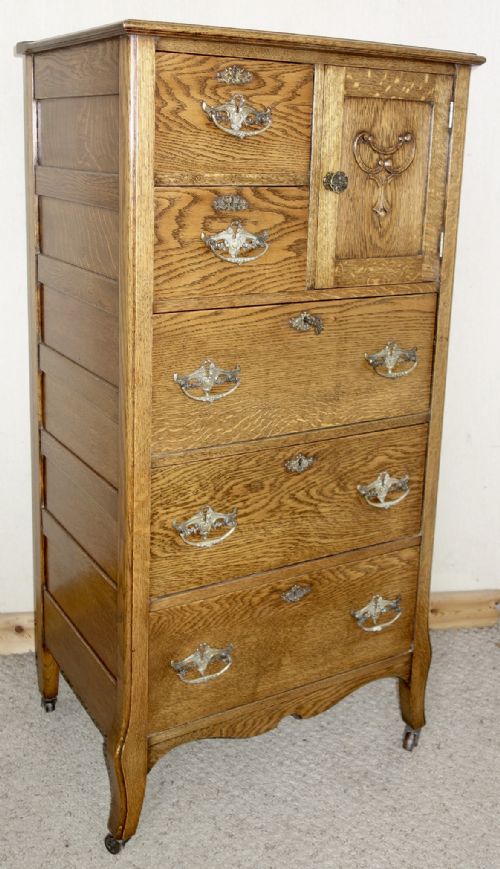 NARROW OAK CHEST OF DRAWERS - ADDITIONAL PHOTO 2