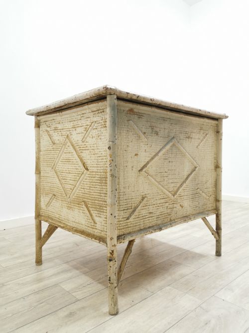 antique victorian aesthetic painted bamboo blanket linen box chest - CATEGORY: ANTIQUE CHESTS - DATED VICTORIAN
