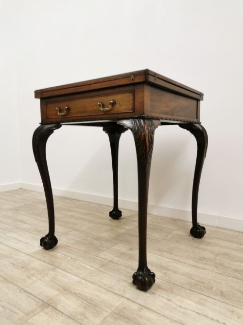 ANTIQUE EDWARDIAN CHIPPENDALE STYLE SOLID MAHOGANY ENVELOPE CARD GAMES TABLE - ADDITIONAL PHOTO 2