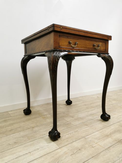 ANTIQUE EDWARDIAN CHIPPENDALE STYLE SOLID MAHOGANY ENVELOPE CARD GAMES TABLE - ADDITIONAL PHOTO 3