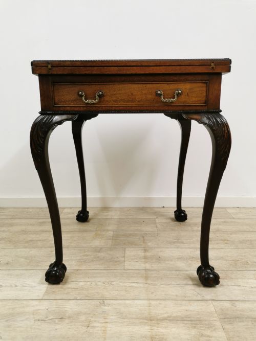 ANTIQUE EDWARDIAN CHIPPENDALE STYLE SOLID MAHOGANY ENVELOPE CARD GAMES TABLE - ADDITIONAL PHOTO 4
