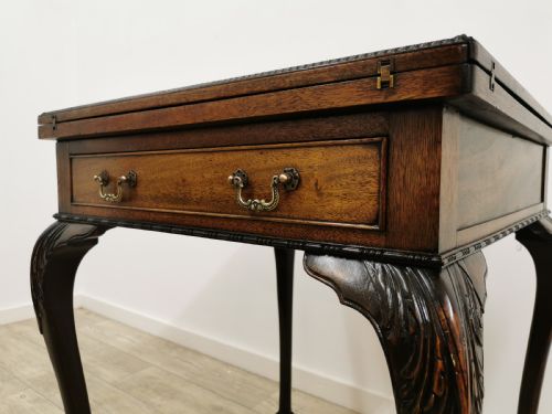 ANTIQUE EDWARDIAN CHIPPENDALE STYLE SOLID MAHOGANY ENVELOPE CARD GAMES TABLE - ADDITIONAL PHOTO 5