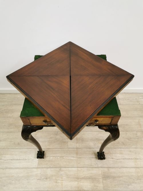 ANTIQUE EDWARDIAN CHIPPENDALE STYLE SOLID MAHOGANY ENVELOPE CARD GAMES TABLE - ADDITIONAL PHOTO 14