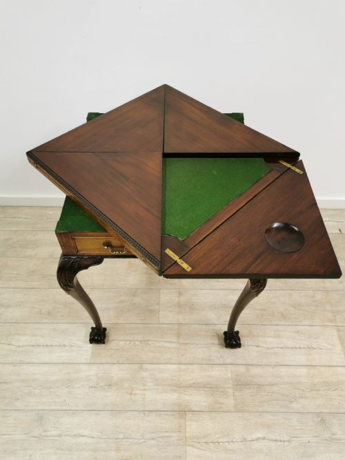 ANTIQUE EDWARDIAN CHIPPENDALE STYLE SOLID MAHOGANY ENVELOPE CARD GAMES TABLE - ADDITIONAL PHOTO 15