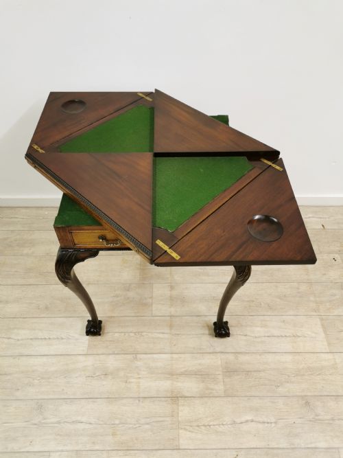 ANTIQUE EDWARDIAN CHIPPENDALE STYLE SOLID MAHOGANY ENVELOPE CARD GAMES TABLE - ADDITIONAL PHOTO 16