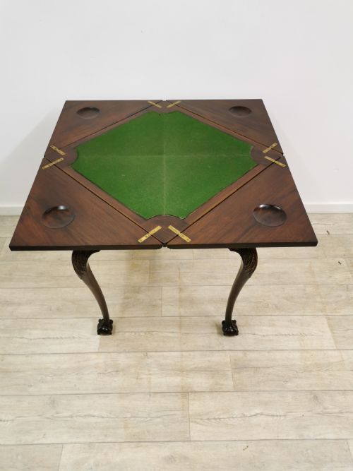 ANTIQUE EDWARDIAN CHIPPENDALE STYLE SOLID MAHOGANY ENVELOPE CARD GAMES TABLE - ADDITIONAL PHOTO 17