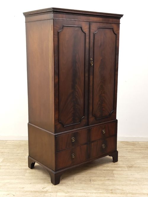 diminutive antique edwardian mahogany double wardrobe tallboy compactum - CATEGORY: ANTIQUE WARDROBES - DATED EDWARDIAN