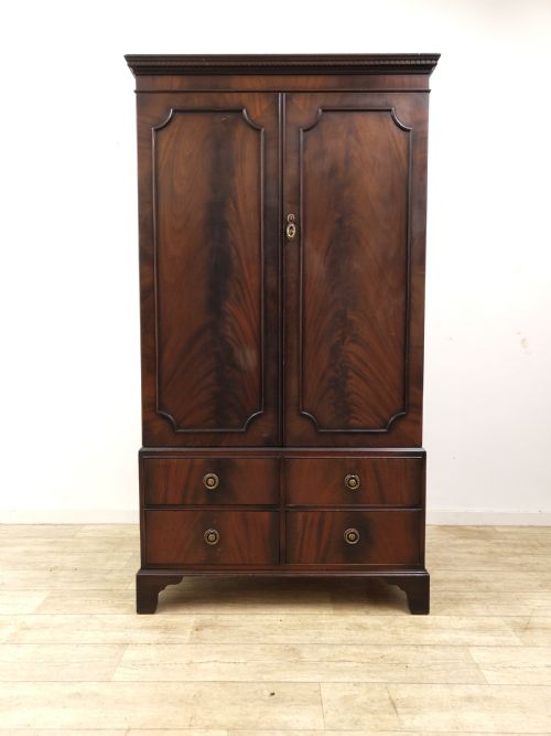 DIMINUTIVE ANTIQUE EDWARDIAN MAHOGANY DOUBLE WARDROBE TALLBOY COMPACTUM - ADDITIONAL PHOTO 3